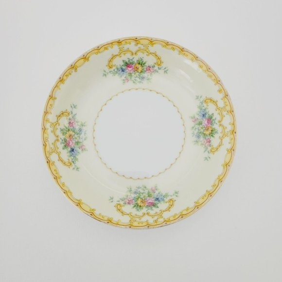Noritake Charon Salad Plate & Coupe Soup Bowl, c1933-40, Floral & Yellow Scrolls - Picture 2 of 11